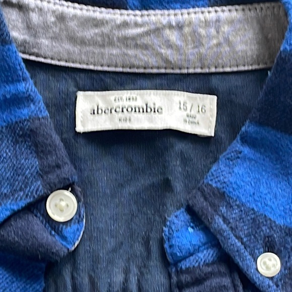 Abercrombie & Fitch Flannel Blue Buffalo Plaid Button-down Oxford Shirt- 15/16 - Picture 4 of 6